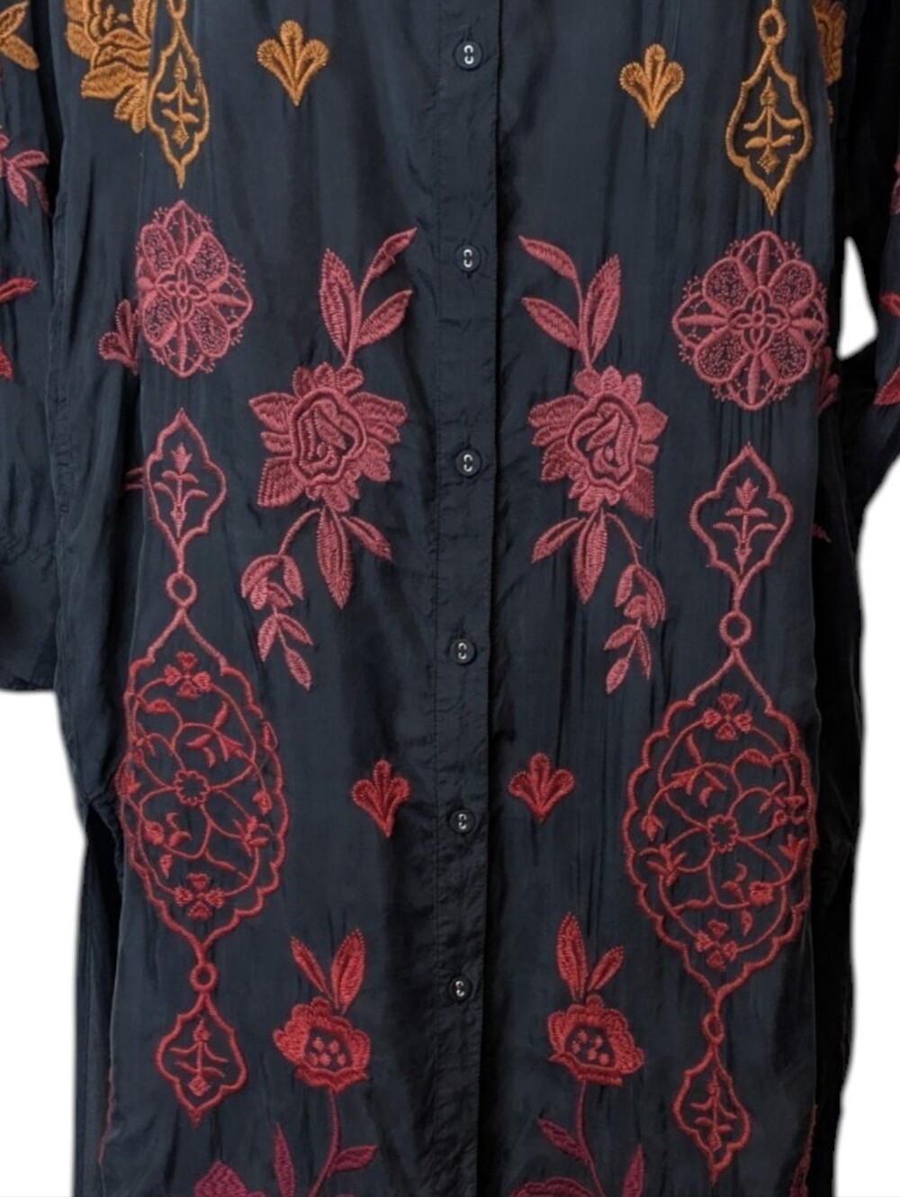 Johnny Was Kiana Relaxed Overshirt Dress Embroidery Button Up Size Small - Picture 6 of 11